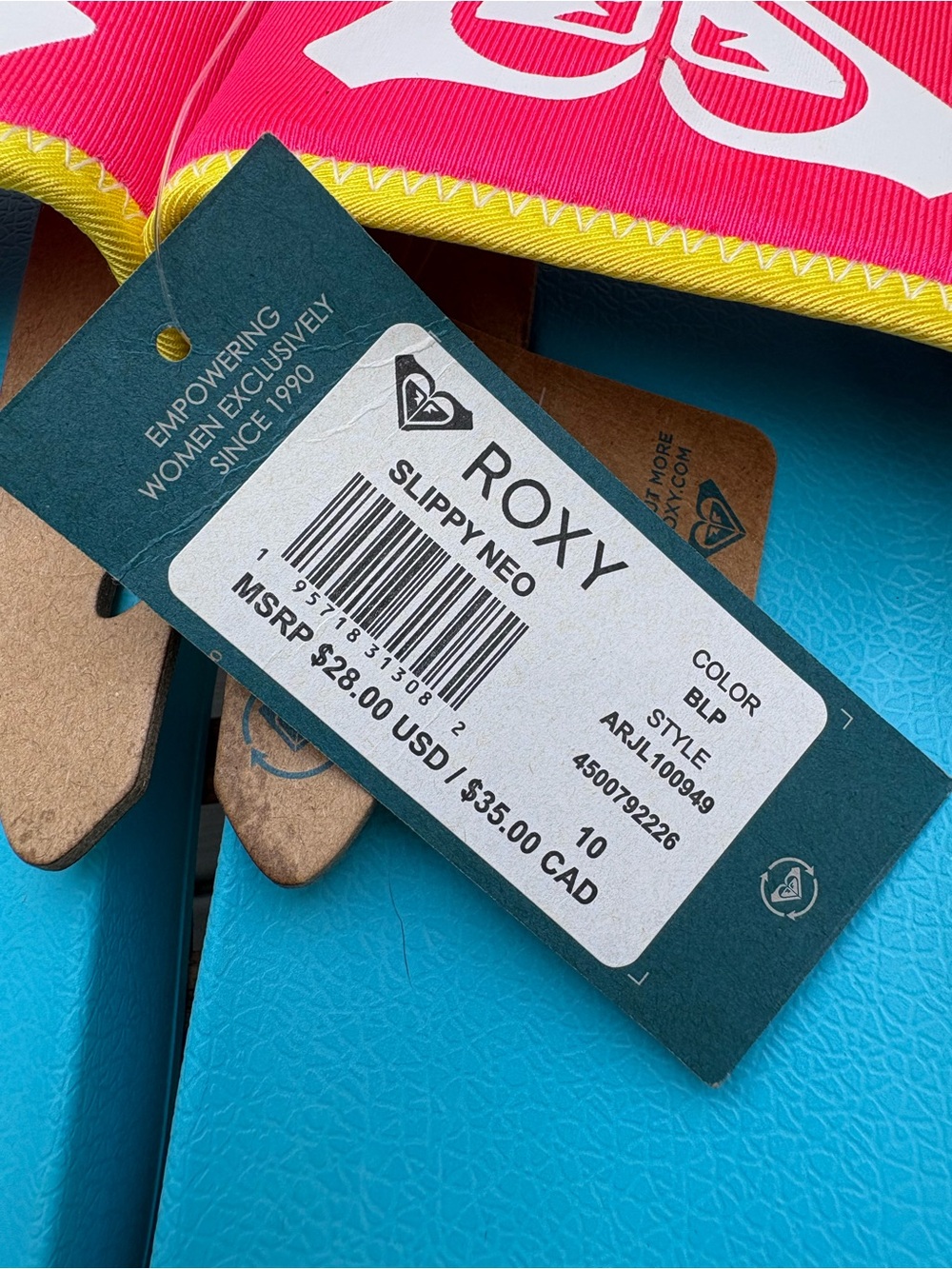 Roxy Pink & Blue Slide Sandals with Yellow Trim - Picture 2 of 2